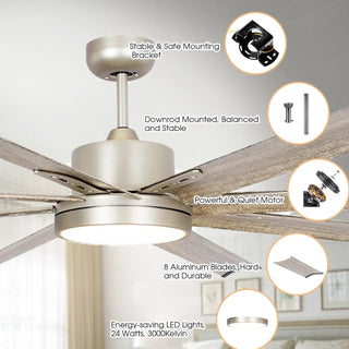 72" Bankston Modern Satin Nickel DC Motor Downrod Mount Ceiling Fan with LED Lighting and Remote Control - Vaczon