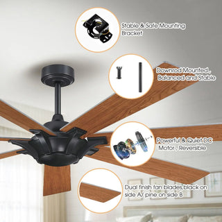 72" Farmhouse DC Motor Brushed Nickel Downrod Mount Reversible Ceiling Fan with Remote Control - Vaczon
