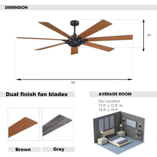 72" Farmhouse DC Motor Brushed Nickel Downrod Mount Reversible Ceiling Fan with Remote Control - Vaczon