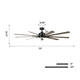 Vaczon 72"  Aries Black Downrod Mount LED Windmill Ceiling Fan with Remote Control