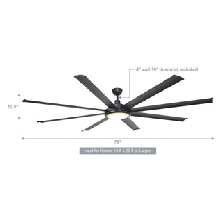 75" Industrial DC Motor Downrod Mount Reversible Ceiling Fan with Lighting and Remote Control - Vaczon