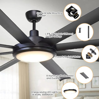 75" Industrial DC Motor Downrod Mount Reversible Ceiling Fan with Lighting and Remote Control - Vaczon
