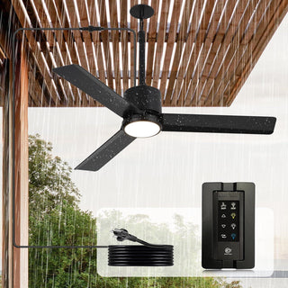 42 Inch Rhine Indoor/Wet Outdoor IP65 Black Anywhere Waterproof Ceiling Fan with LED Light and Convenient Hanging Hook