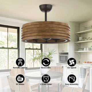 24" Farmhouse DC Motor Downrod Mount Reversible Fandelier Ceiling Fan with Lighting and Remote Control - Vaczon