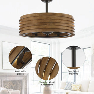 24" Farmhouse DC Motor Downrod Mount Reversible Fandelier Ceiling Fan with Lighting and Remote Control - Vaczon