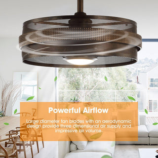 21" Nilgiri Industrial DC Motor Downrod Mount Reversible Ceiling Fan with LED Lighting and Remote Control - Vaczon