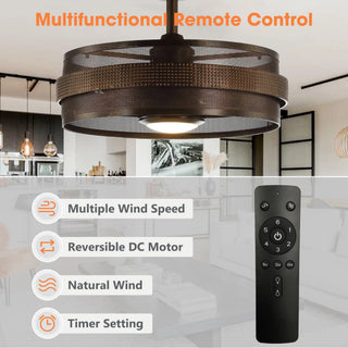 21" Nilgiri Industrial DC Motor Downrod Mount Reversible Ceiling Fan with LED Lighting and Remote Control - Vaczon