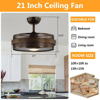 21" Nilgiri Industrial DC Motor Downrod Mount Reversible Ceiling Fan with LED Lighting and Remote Control - Vaczon