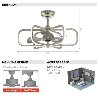 30" Theron Modern DC Motor Downrod Mount Reversible Ceiling Fan with LED Lighting and Remote Control - Vaczon