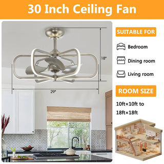 30" Theron Modern DC Motor Downrod Mount Reversible Ceiling Fan with LED Lighting and Remote Control - Vaczon