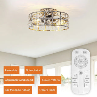 18 Inch Retro Silver Crystal Flush Mount Ceiling Fan with APP Remote Control and Lighting - Vaczon