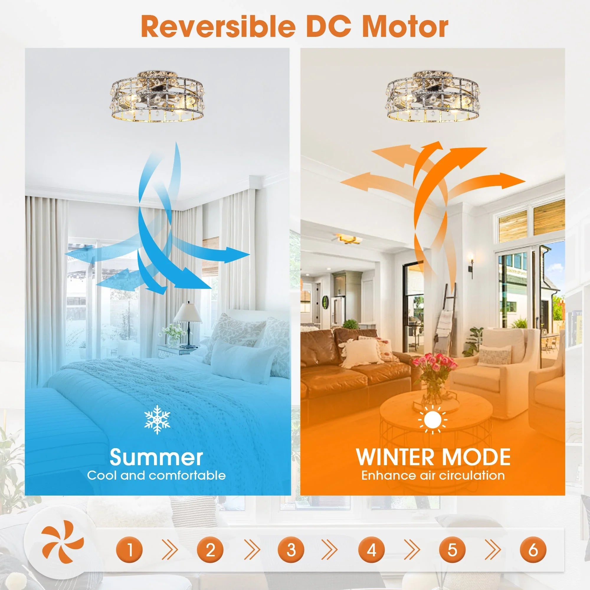 18 Inch Retro Silver Crystal Flush Mount Ceiling Fan with APP Remote Control and Lighting - Vaczon