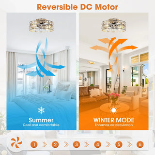 18 Inch Retro Silver Crystal Flush Mount Ceiling Fan with APP Remote Control and Lighting - Vaczon
