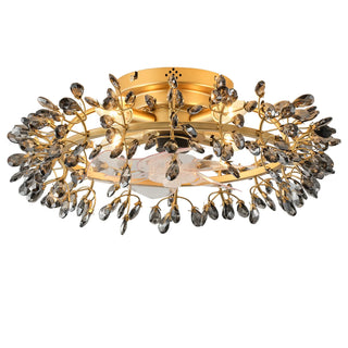 23" Clara Golden Crystal Flush Mount Ceiling Fan with Light and Remote - Vaczon
