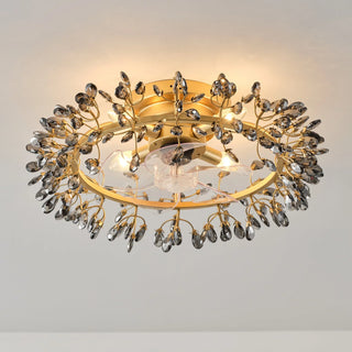 23" Clara Golden Crystal Flush Mount Ceiling Fan with Light and Remote - Vaczon