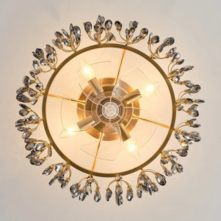 23" Clara Golden Crystal Flush Mount Ceiling Fan with Light and Remote - Vaczon