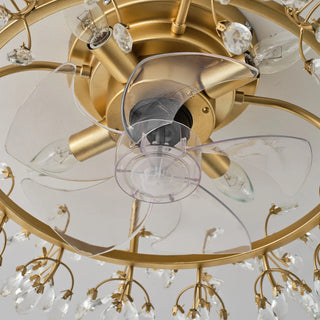 23" Clara Golden Crystal Flush Mount Ceiling Fan with Light and Remote - Vaczon