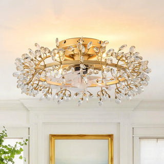 23" Clara Golden Crystal Flush Mount Ceiling Fan with Light and Remote - Vaczon