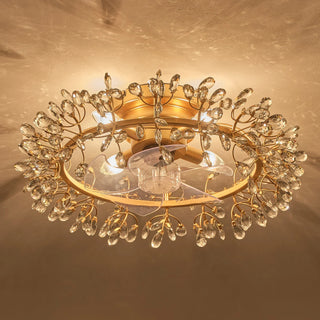 23" Clara Golden Crystal Flush Mount Ceiling Fan with Light and Remote - Vaczon
