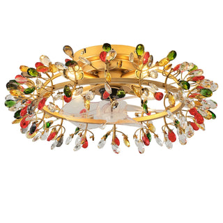23" Clara Golden Crystal Flush Mount Ceiling Fan with Light and Remote - Vaczon