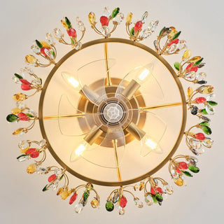 23" Clara Golden Crystal Flush Mount Ceiling Fan with Light and Remote - Vaczon
