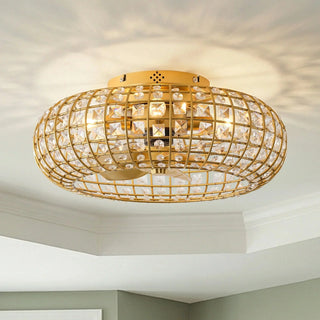 20" Lance Golden Crystal Ornament Flush Mount Ceiling Fan with Light