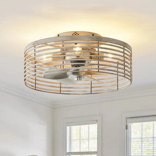 18" Ralap Distressed White Flush Mount Ceiling Fan with Light