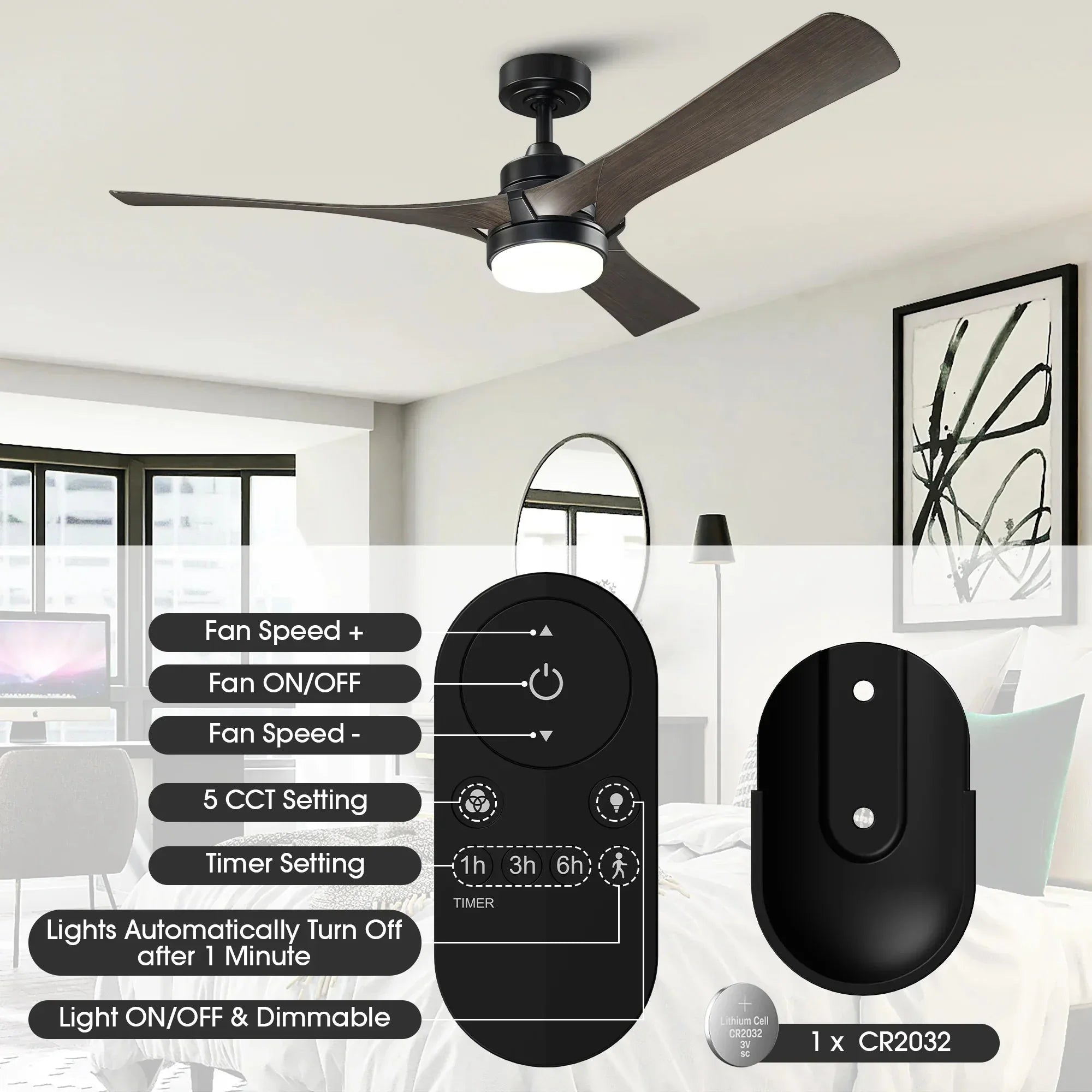52 Inch Industrial Downrod Mount LED Ceiling Fan with Remote Control