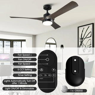 52 Inch Industrial Downrod Mount LED Ceiling Fan with Remote Control