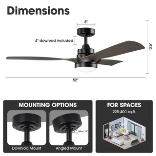 52 Inch Industrial Downrod Mount LED Ceiling Fan with Remote Control