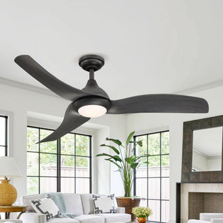 52" Industrial Black DC Motor Downrod Mount Reversible Ceiling Fan with LED Lighting and Remote Control