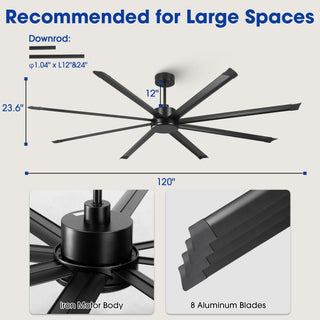 Vaczon 120" Black DC Motor Modern Downrod Ceiling Fan