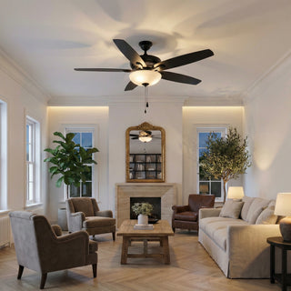 52" Traditional Pull Chain 5 Blades Downrod Flush Mount AC Motor Large Ceiling Fan with Light