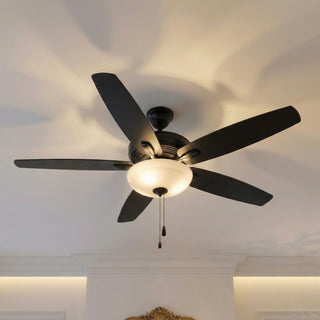 52" Traditional Pull Chain 5 Blades Downrod Flush Mount AC Motor Large Ceiling Fan with Light