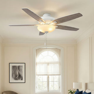 52" Traditional Pull Chain 5 Blades Downrod Flush Mount AC Motor Large Ceiling Fan with Light