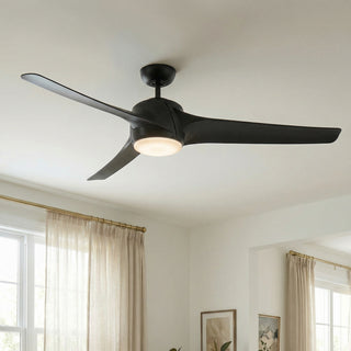 60" Wall Control 3 Blades Black Ceiling Fan with LED Lighting