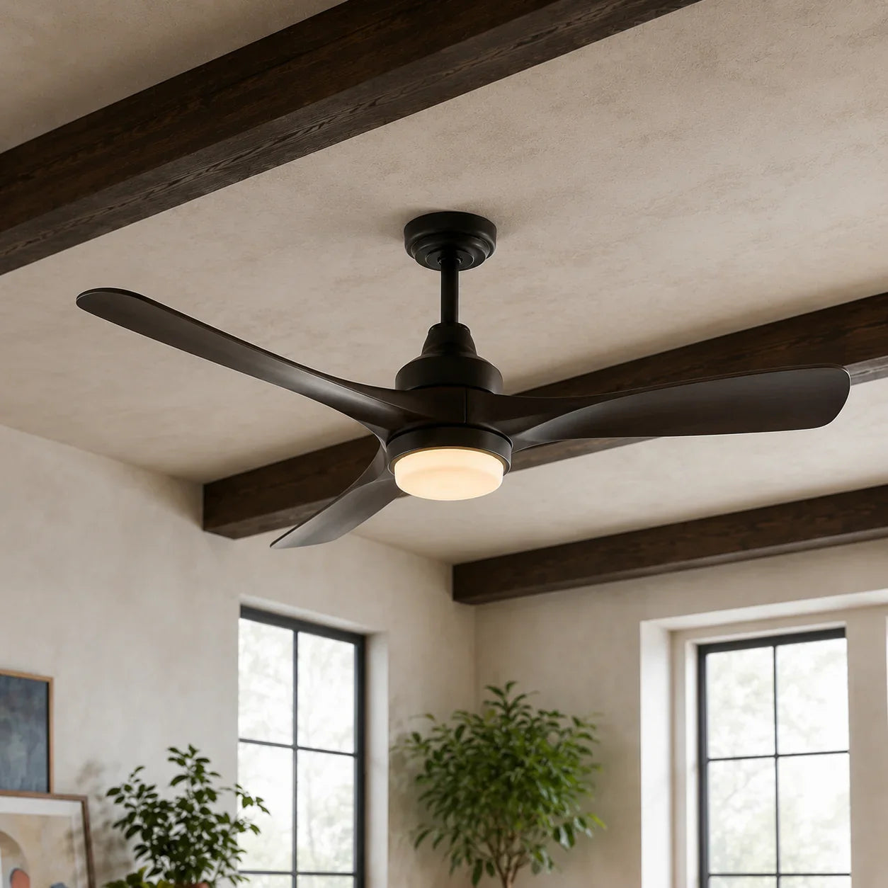 52 Inch Industrial Downrod Mount LED Ceiling Fan with Remote Control
