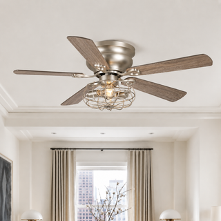 48" Thurber Industrial Satin Nickel Flush Mount Reversible Ceiling Fan with Lighting and Remote Control