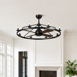 Vaczon 43" Chloe Black Industrial Fandelier with Light and Remote Control