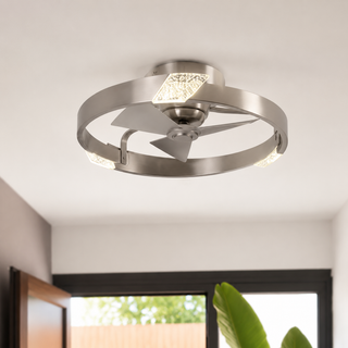 20 Inch Hazel Satin Nickel Flush Mount LED Ceiling Fan with Remote Control