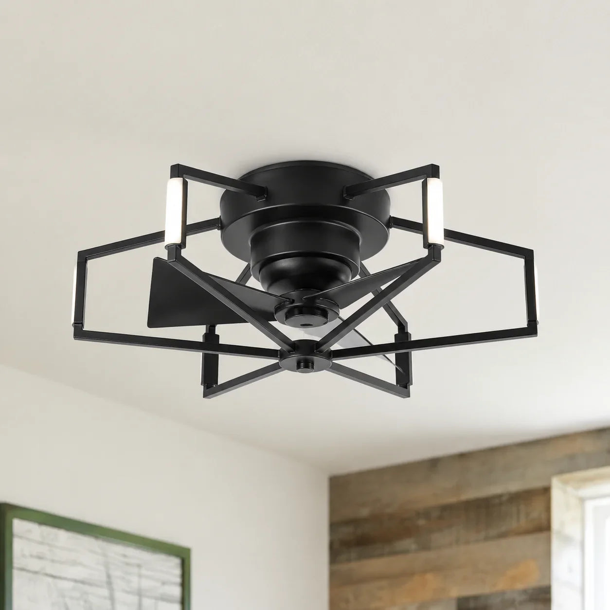 21 Inch Wade Black Industrial Flush Mount LED Ceiling Fan