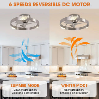 20 Inch Hazel Satin Nickel Flush Mount LED Ceiling Fan with Remote Control - Vaczon