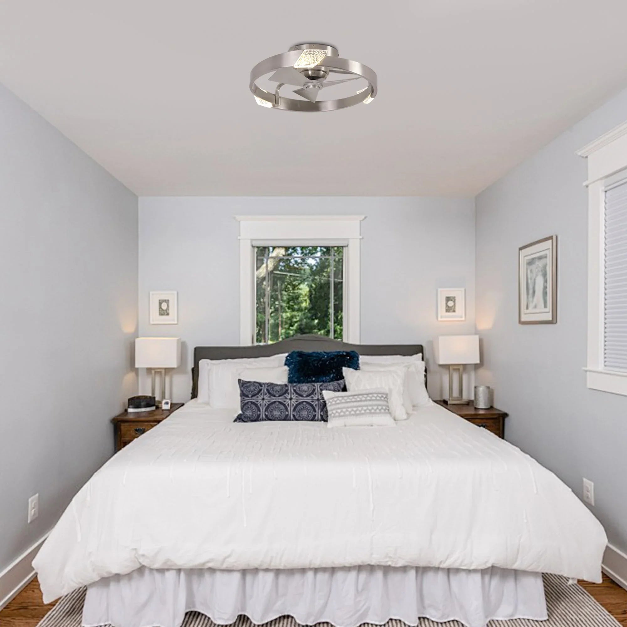 20 Inch Hazel Satin Nickel Flush Mount LED Ceiling Fan with Remote Control - Vaczon