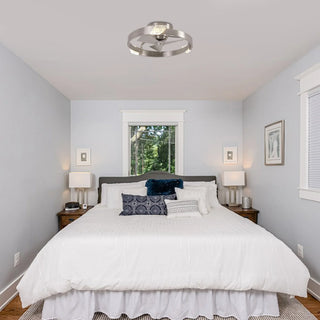 20 Inch Hazel Satin Nickel Flush Mount LED Ceiling Fan with Remote Control - Vaczon
