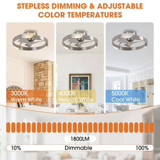 20 Inch Hazel Satin Nickel Flush Mount LED Ceiling Fan with Remote Control - Vaczon