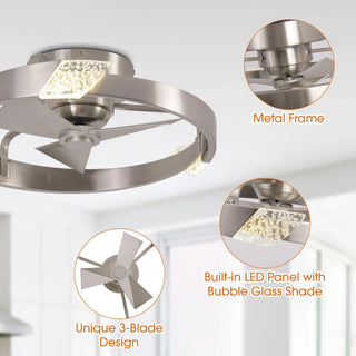 20 Inch Hazel Satin Nickel Flush Mount LED Ceiling Fan with Remote Control - Vaczon