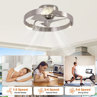 20 Inch Hazel Satin Nickel Flush Mount LED Ceiling Fan with Remote Control - Vaczon