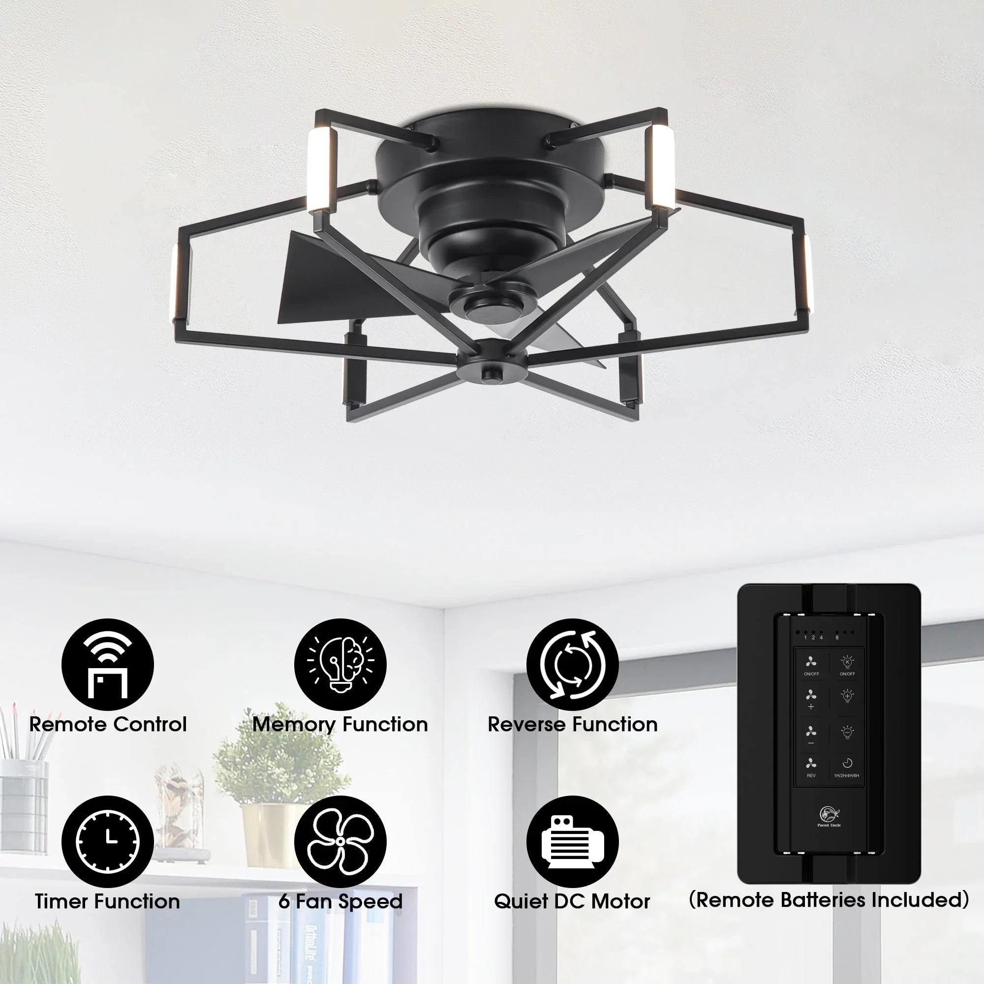 21 Inch Wade Black Industrial Flush Mount LED Ceiling Fan - Vaczon