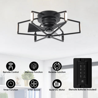 21 Inch Wade Black Industrial Flush Mount LED Ceiling Fan - Vaczon