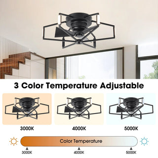 21 Inch Wade Black Industrial Flush Mount LED Ceiling Fan - Vaczon